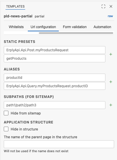 Template settings tab