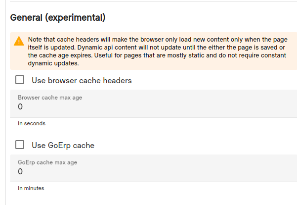 Cache settings