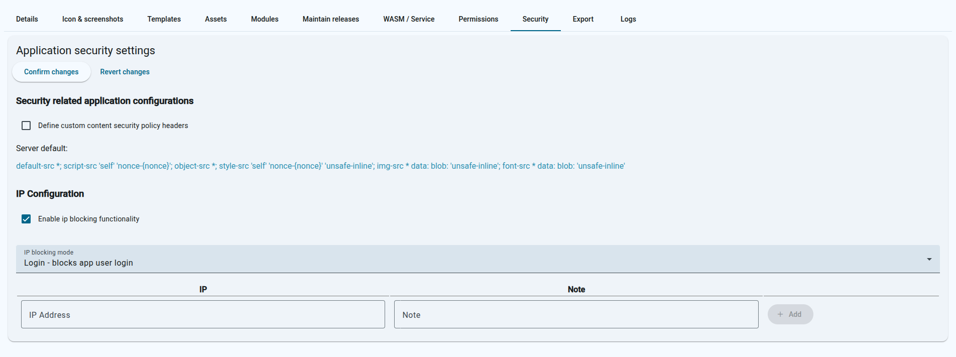 Security settings