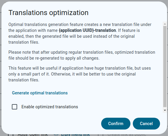 Translations modal